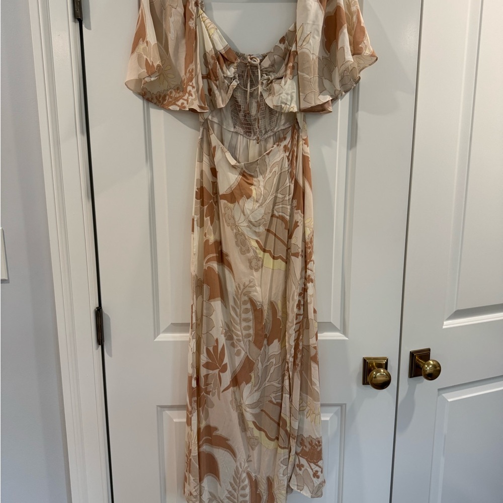 Olivaceous Cream and Brown Floral Maxi Dress